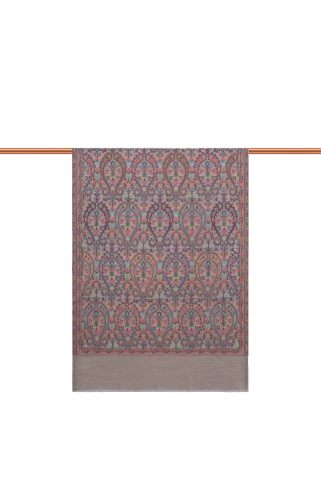 Kül Gri Jakar Desenli Yün Şal - 2