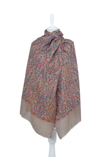 Kül Gri Jakar Desenli Yün Şal 