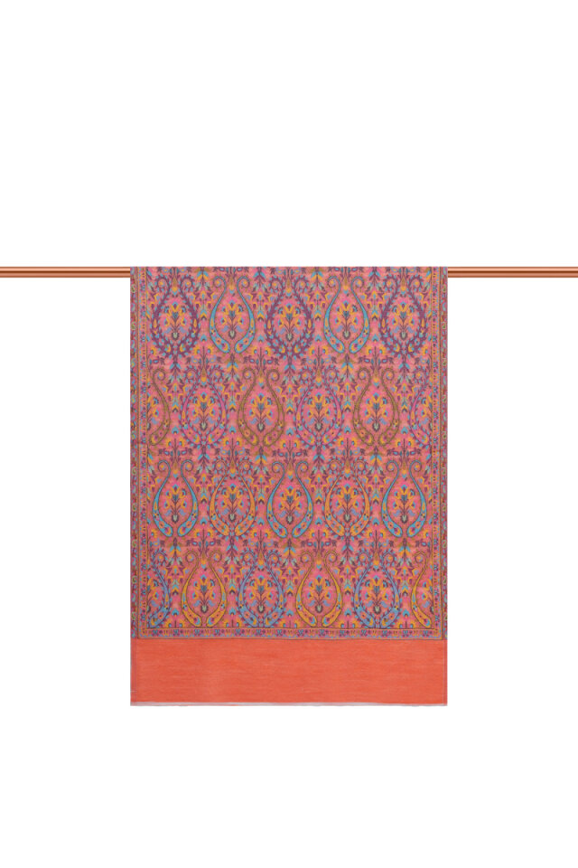 Turuncu Jakar Desenli Yün Şal - 2