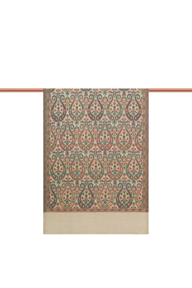 Sütlü Kahve Jakar Desenli Yün Şal - 2