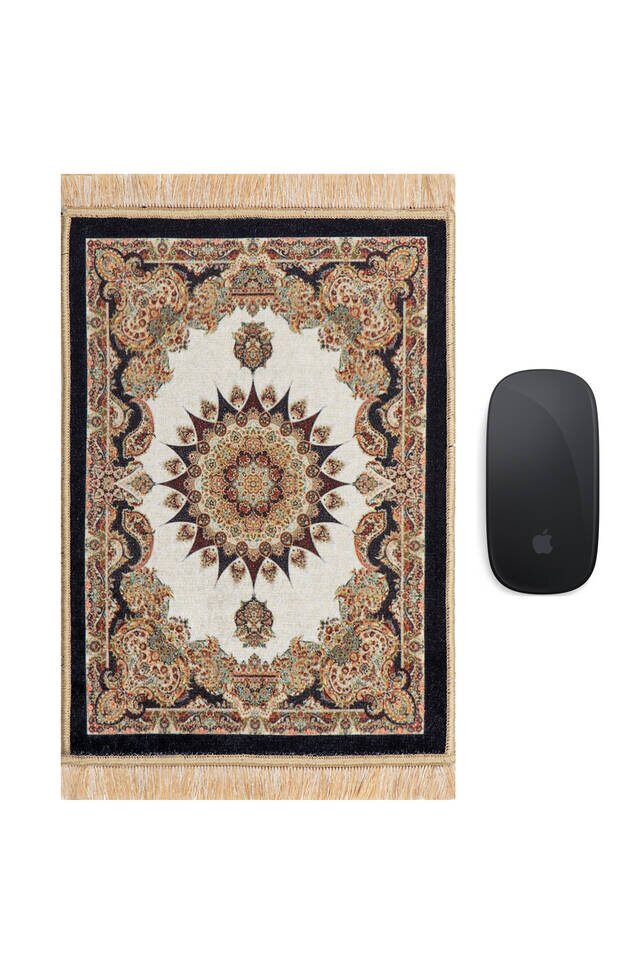 Siyah Dekoratif Küçük Halı Mousepad - Bursa İpek