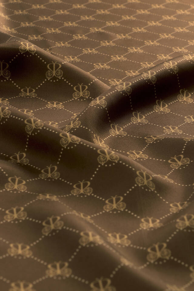 Kahverengi Kelebek Monogram Twill İpek Eşarp - 3
