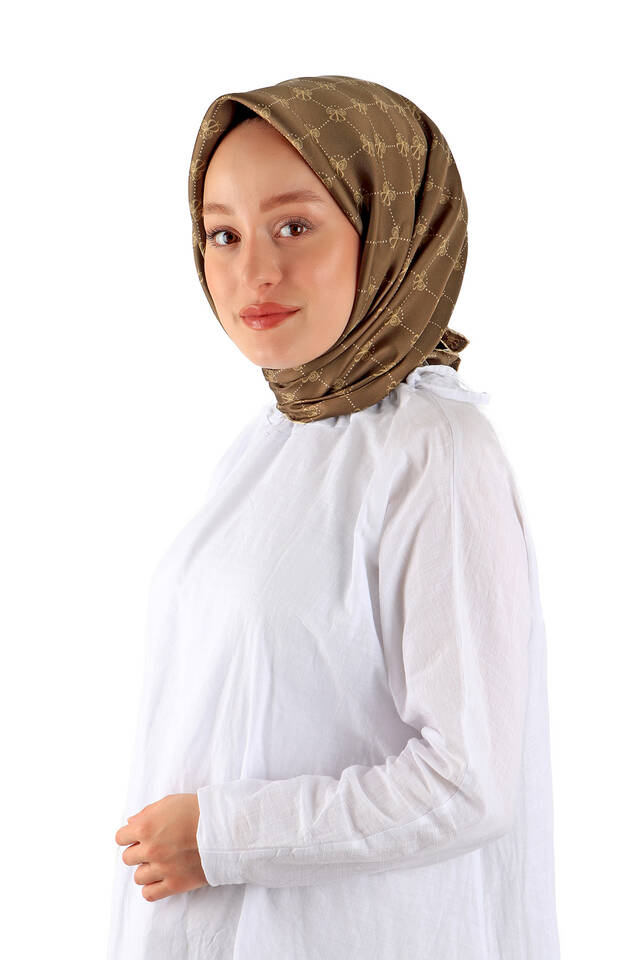 Kahverengi Kelebek Monogram Twill İpek Eşarp - 2