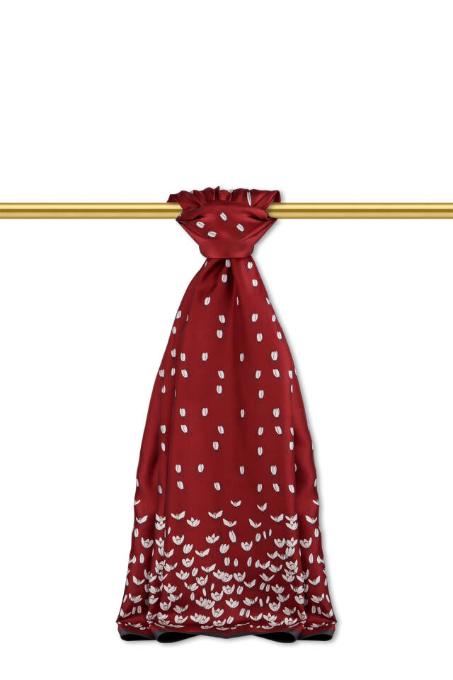 Bordo Kardelen Desen Twill İpek Şal 
