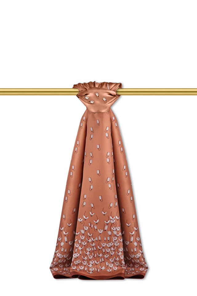 Kahverengi Kardelen Desen Twill İpek Şal 