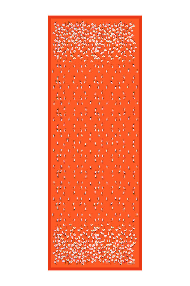Turuncu Kardelen Desen Twill İpek Şal - 4