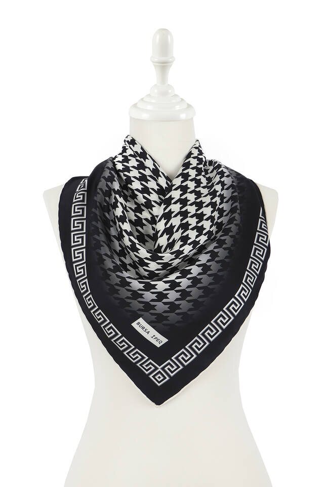 Ekru Siyah Kazayağı İpeksi Eşarp - 2