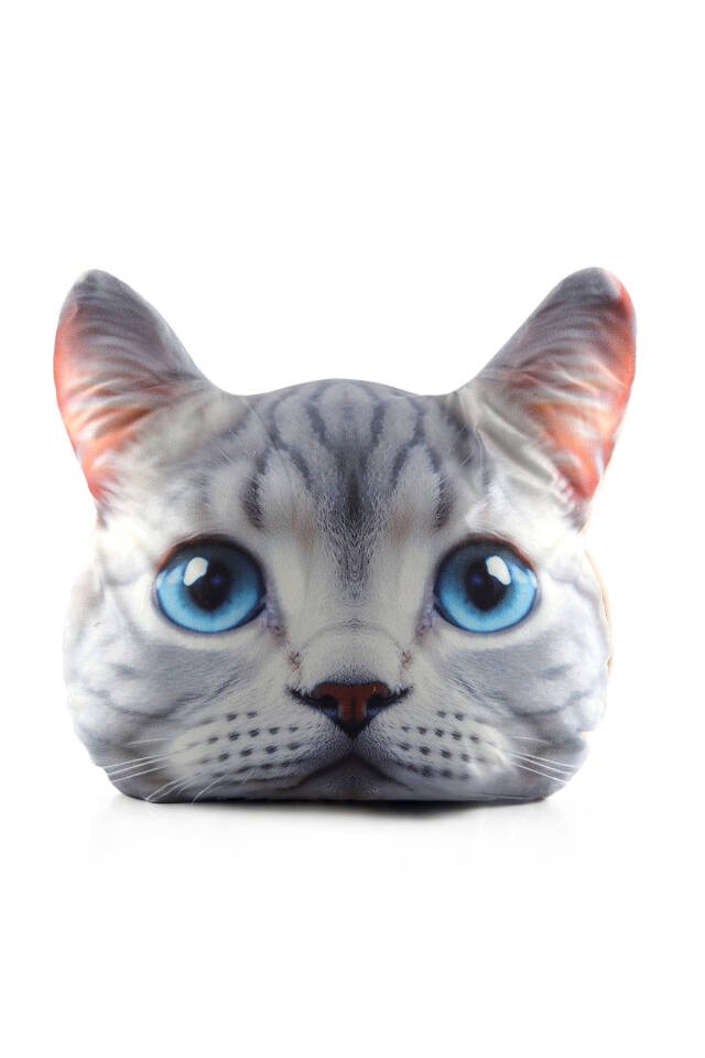 Gri Kedi Desen Dekoratif Yastık - Bursa İpek