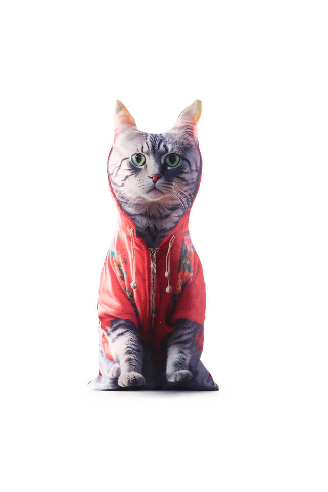 Kırmızı Kedi Desen Dekoratif Yastık - 1