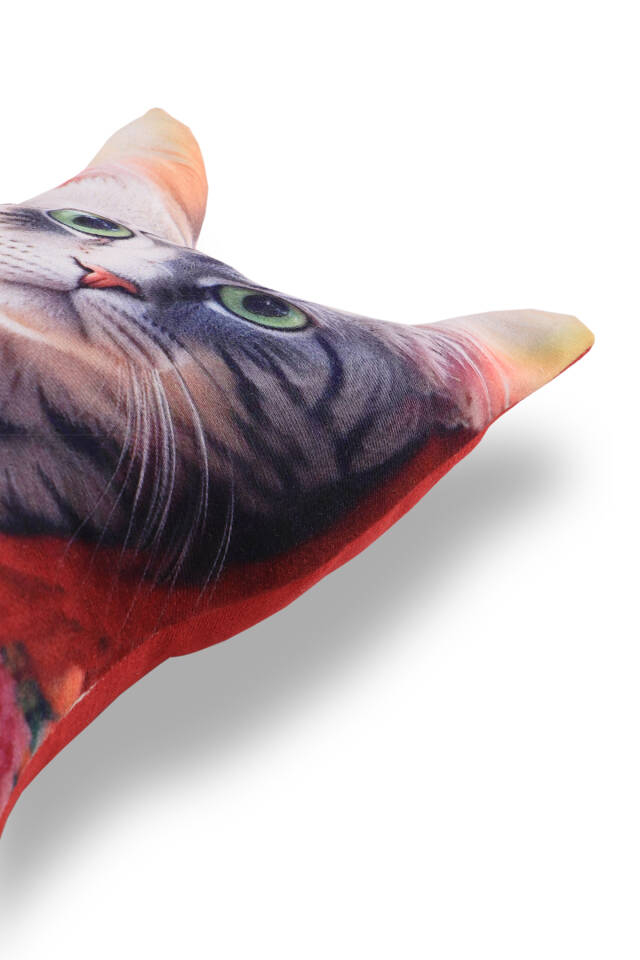 Kırmızı Kedi Desen Dekoratif Yastık - 2
