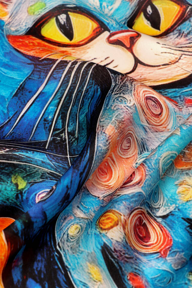 Turuncu Kedi Desen İpek Mendil - 3