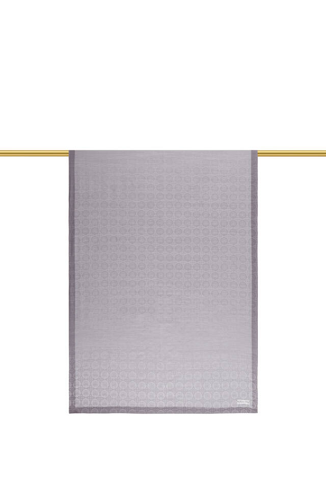 Gri Kelebek Monogram Desen İpek Pamuk Şal - 3