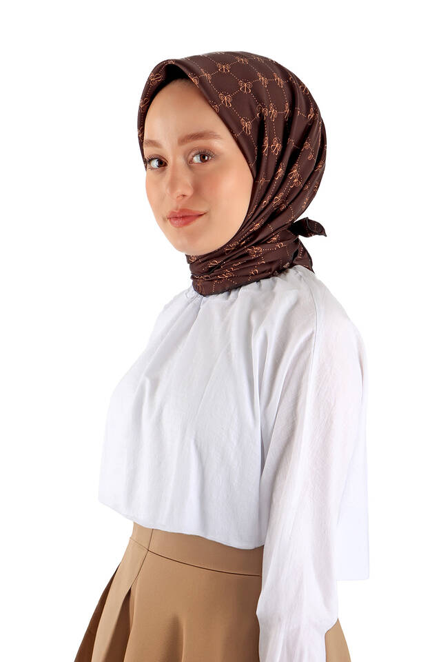Kestane Kelebek Monogram Twill İpek Eşarp - 2