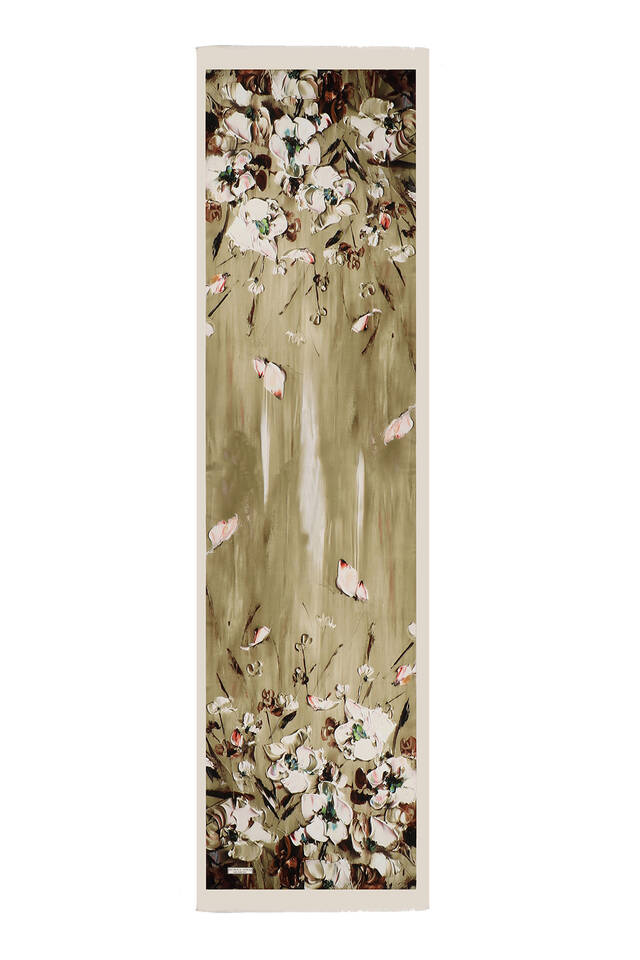 Khaki Anemone Pattern Silk Foulard - 4