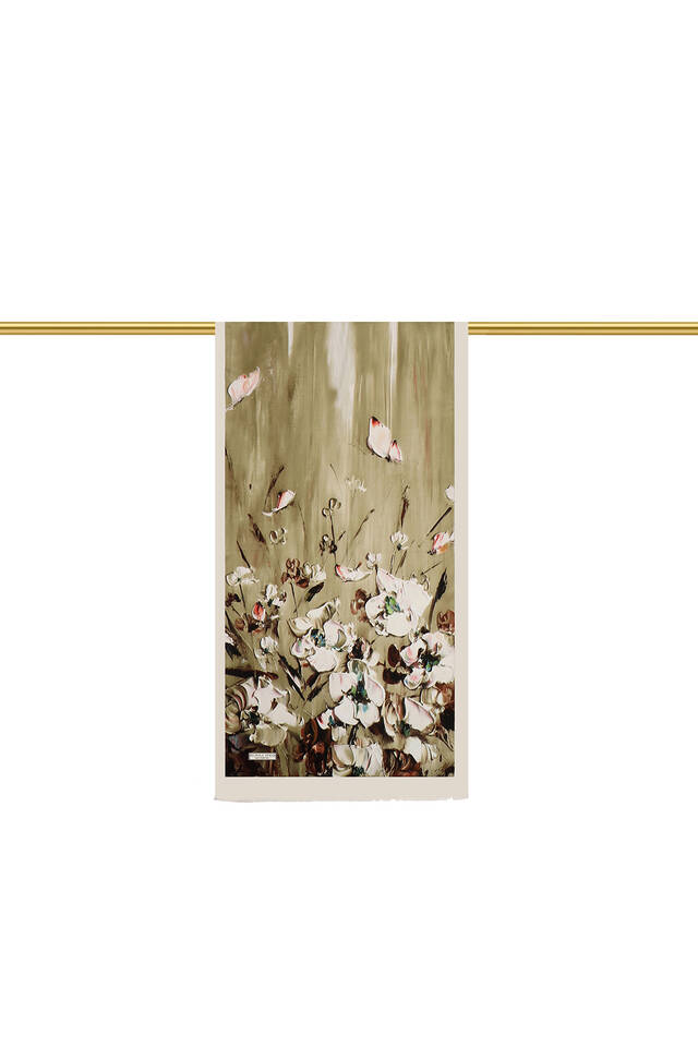 Khaki Anemone Pattern Silk Foulard - 2