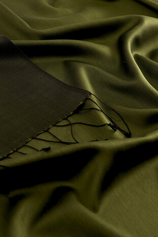 Khaki Black Reversible Silk Scarf - Thumbnail