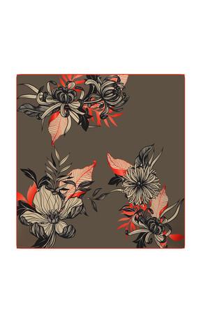 Khaki Çağla Pattern Twill Silk Square Scarf 