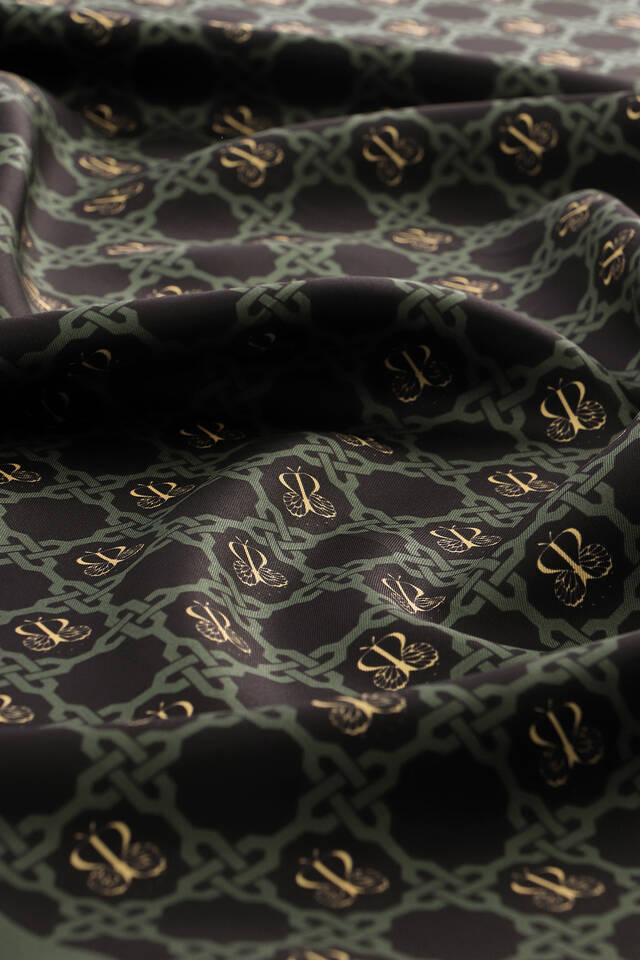 Khaki Chain Monogram Twill Silk Square Scarf - 3