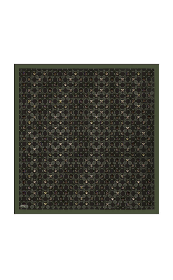 Khaki Chain Monogram Twill Silk Square Scarf 