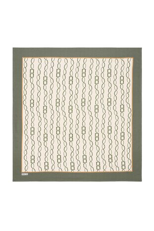 Khaki Chain Pattern Twill Silk Square Scarf - Thumbnail