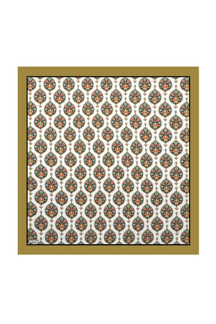 Khaki Hatai Pattern Silk Square Scarf 
