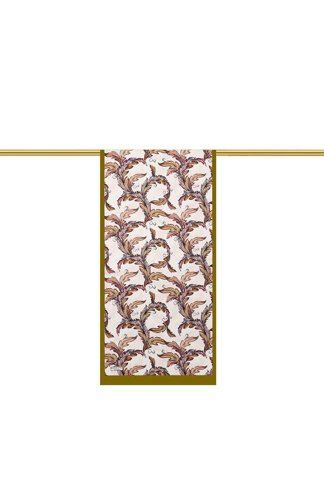Khaki Leaf Pattern Silk Scarf - 2