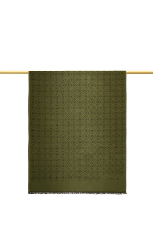 Khaki Monogram Pattern Jacquard Silk Scarf - 2