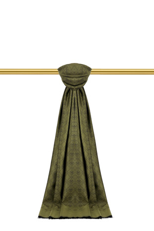Khaki Monogram Pattern Jacquard Silk Scarf 
