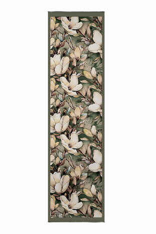 Khaki Narcissus Pattern Silk Foulard - Thumbnail