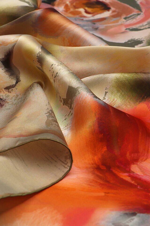 Khaki Pastel Pattern Sura Silk Scarf - 3