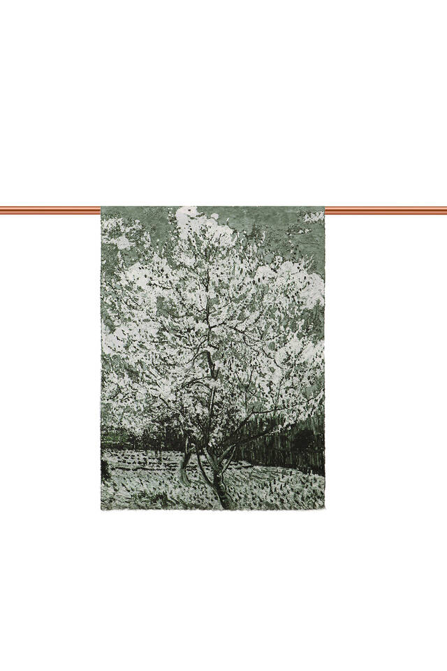 Khaki Peach Tree Pattern Winter Shawl - 3