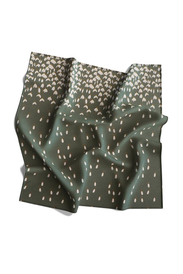 Khaki Snowdrop Sura Silk Square Scarf - 4
