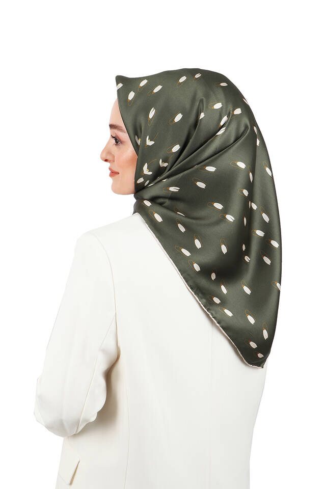 Khaki Snowdrop Sura Silk Square Scarf - 2