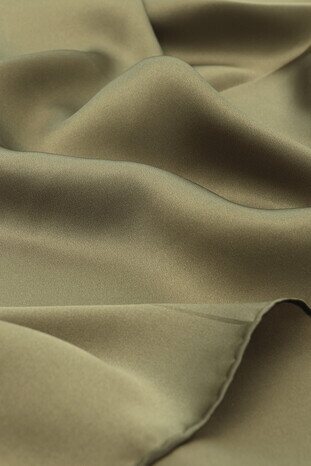 Khaki Solid Color Sura Silk Square Scarf - Thumbnail