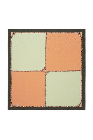 Khaki Straw Pattern Twill Silk Square Scarf - Thumbnail