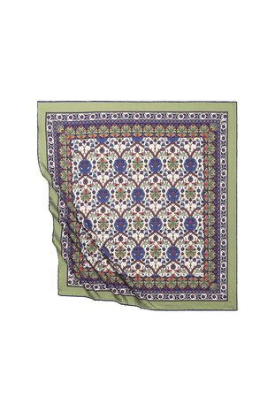 Khaki Tile Tulip Pattern Silky Square Scarf 