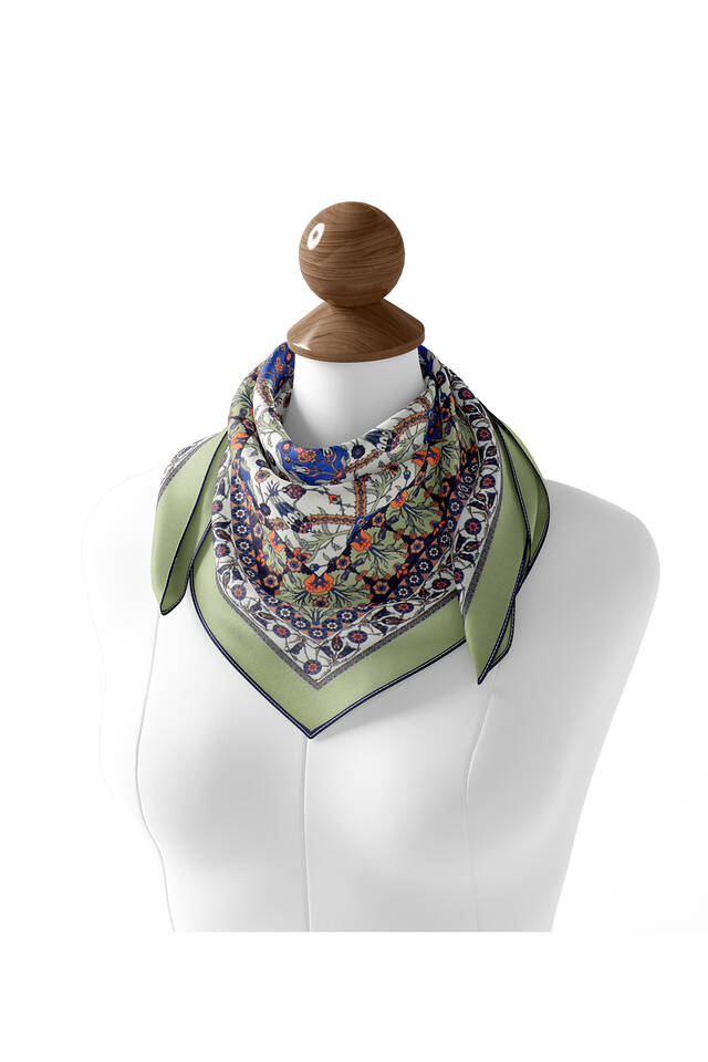 Khaki Tile Tulip Pattern Soft Square Scarf - 2