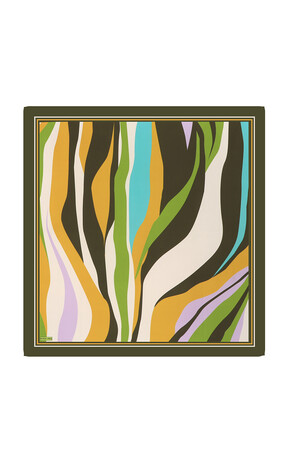 Khaki Wave Pattern Twill Silk Square Scarf 