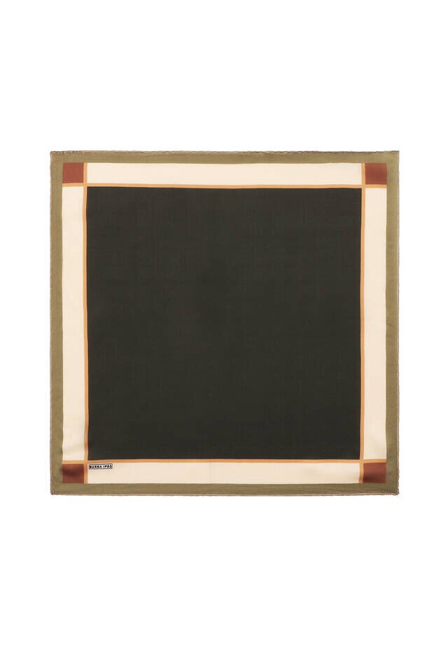 Khaki Wide Border Plain Silk Pocket Square - Bursa İpek
