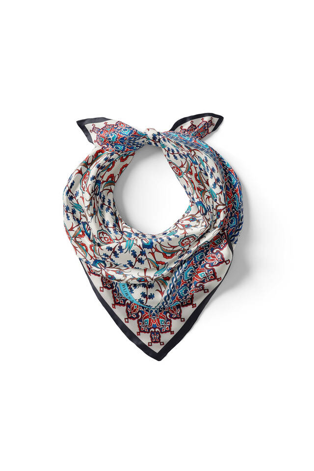 Lacivert Çini Lale Desen İpeksi Mendil - 2