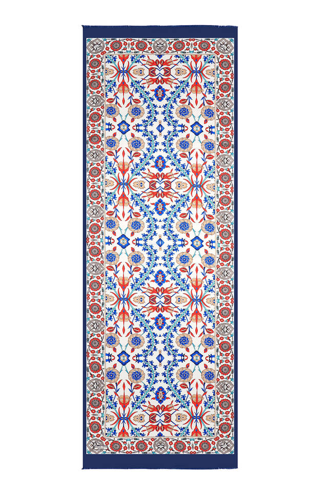 الأزرق الداكن إكرو نمط سلجوق الحرير فولارد - 4