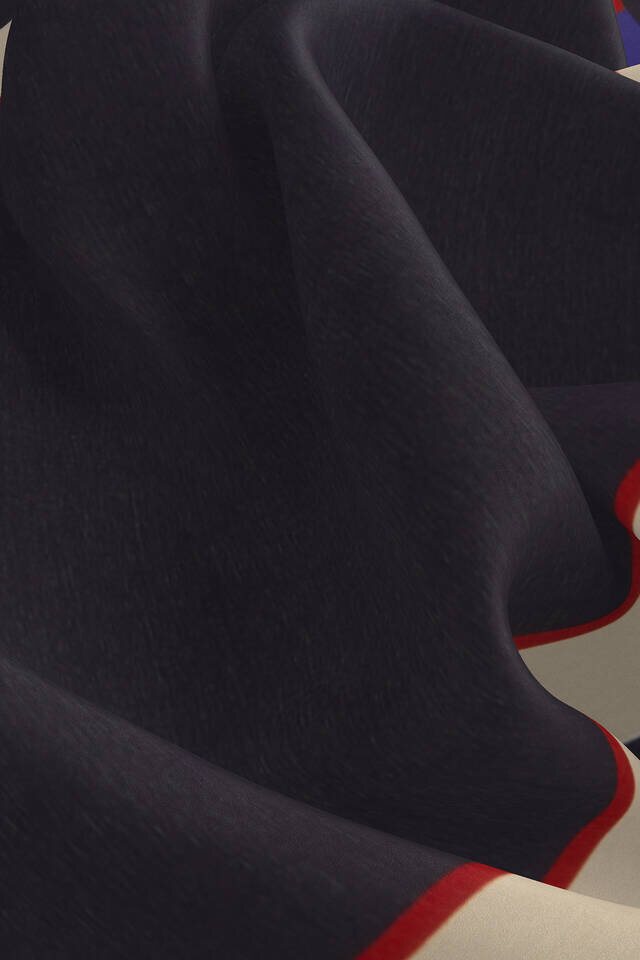 Lacivert Geniş Bordürlü Düz İpek Mendil - 3