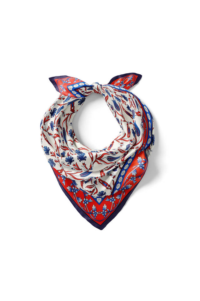 Lacivert Lale Karanfil Desen İpeksi Mendil - 2