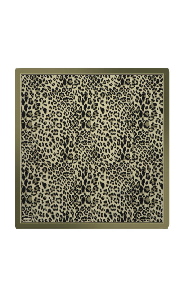Haki Leopar Desen Twill İpek Eşarp 