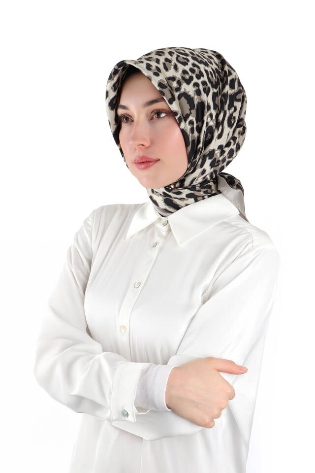 Stone Leopard Pattern Twill Silk Scarf - 2