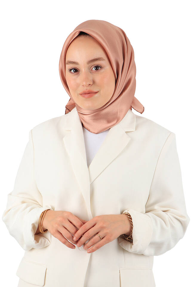 Light Copper Solid Color Sura Silk Square Scarf - 2