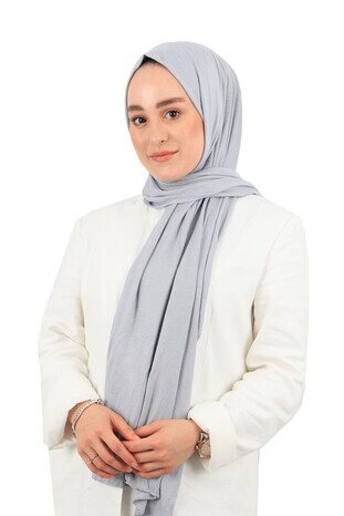 Light Gray Combed Cotton Scarf - Thumbnail