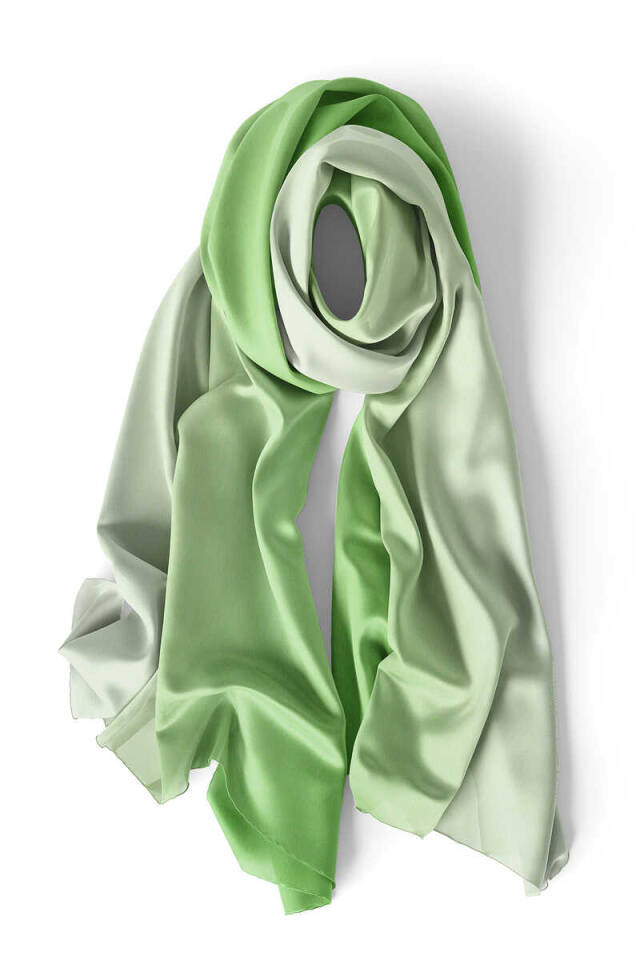 Light Green Mint Gradient Silk Shawl - 3