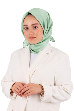 Light Mint Solid Color Twill Silk Square Scarf - Thumbnail