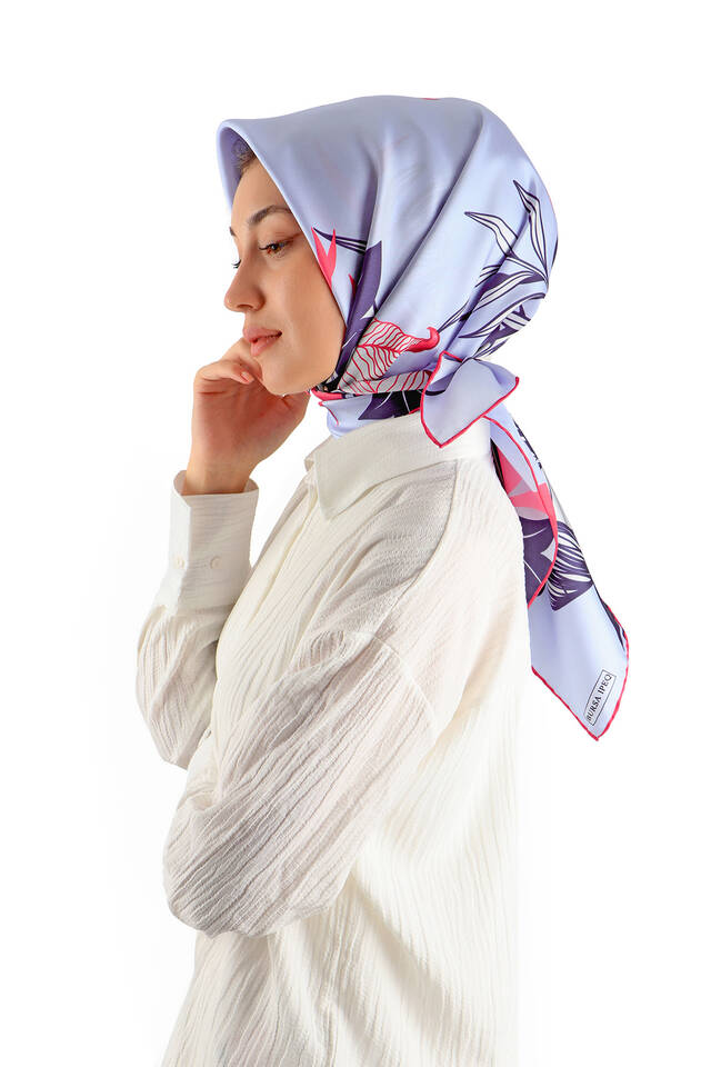 Lilac Cagla Pattern Twill Silk Square Scarf - 2